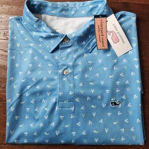 Vineyard Vines Men's Fly Toss Performance Blue Jay Polo